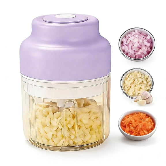 2026 Upgraded Electric Garlic Chopper, Rechargeable With Storage and Cover, One-Touch Food Processor with 4 Stainless Steel Blades for Onion Meat Chili Ginger