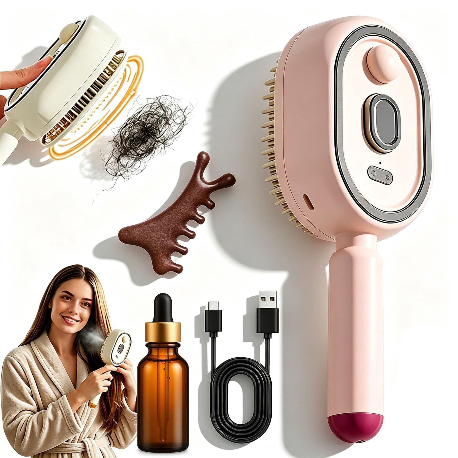 2026 Upgraded Electric Steam Brush, Rechargeable Hair Brush with Water Spray, Wet Electric Hairbrush, Red Light Air Cushion Mister, Reduce Frizz, Nourishes Hairs, Anti-Static