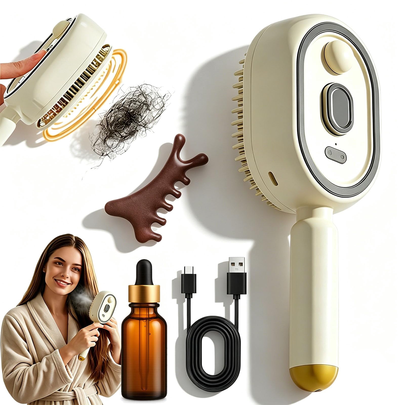 2026 Upgraded Electric Steam Brush, Rechargeable Hair Brush with Water Spray, Wet Electric Hairbrush, Red Light Air Cushion Mister, Reduce Frizz, Nourishes Hairs, Anti-Static