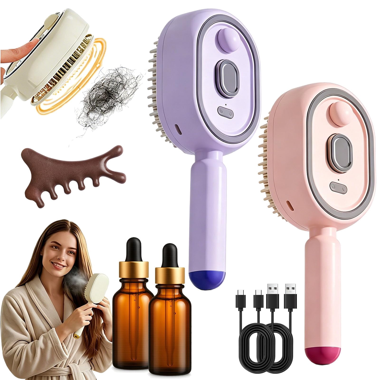 2026 Upgraded Electric Steam Brush, Rechargeable Hair Brush with Water Spray, Wet Electric Hairbrush, Red Light Air Cushion Mister, Reduce Frizz, Nourishes Hairs, Anti-Static