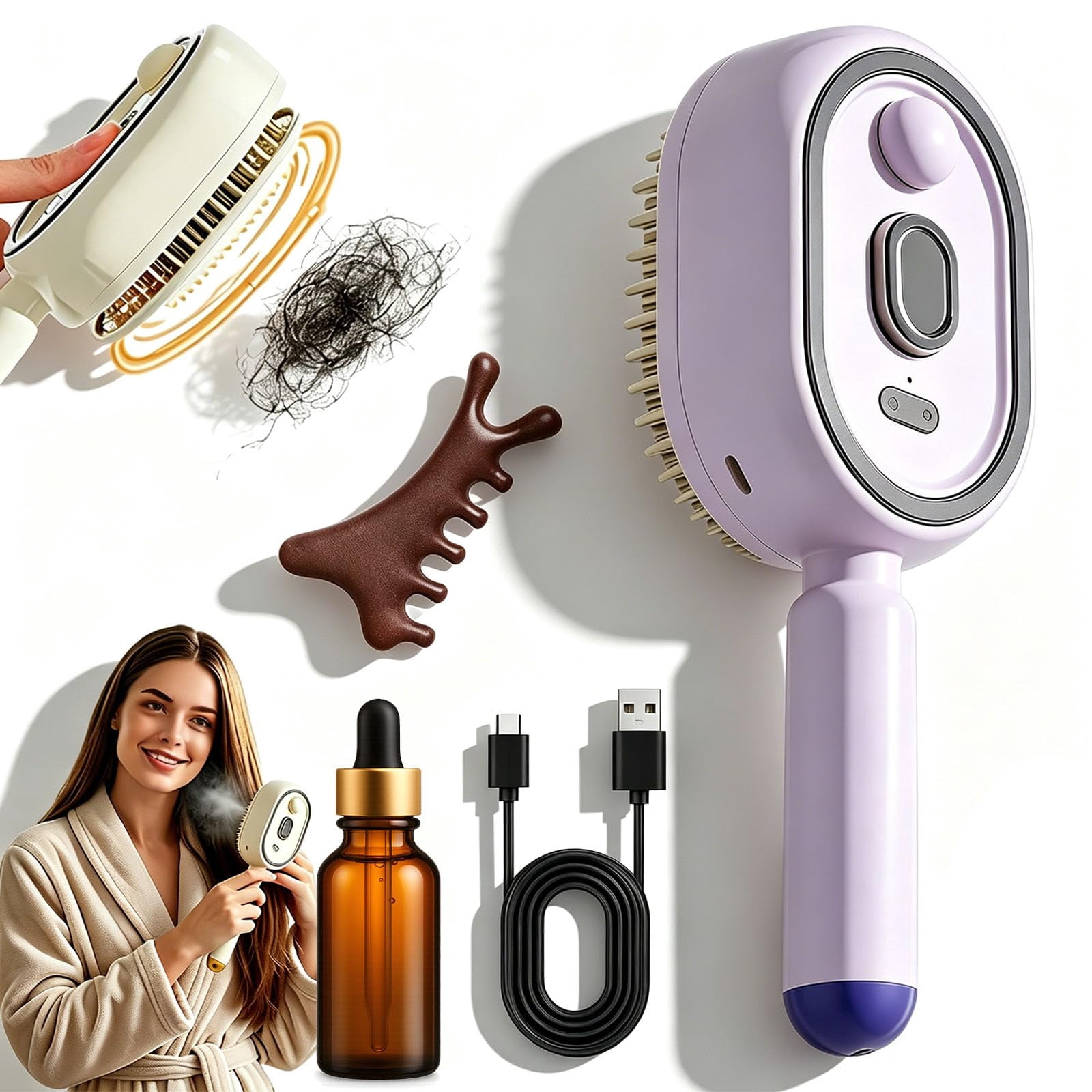2026 Upgraded Electric Steam Brush, Rechargeable Hair Brush with Water Spray, Wet Electric Hairbrush, Red Light Air Cushion Mister, Reduce Frizz, Nourishes Hairs, Anti-Static