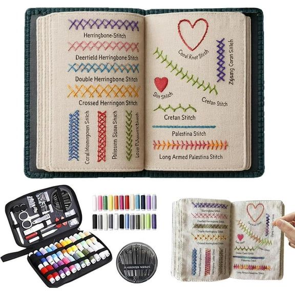 Upgraded Embroidery Stitch Book Kit, Advanced Embroidery Book Kit, DIY Embroidery Stitch Bo-ok kit with Multiple Sewing Kit, 108 Pattern for DIY and Sew Enthusiast