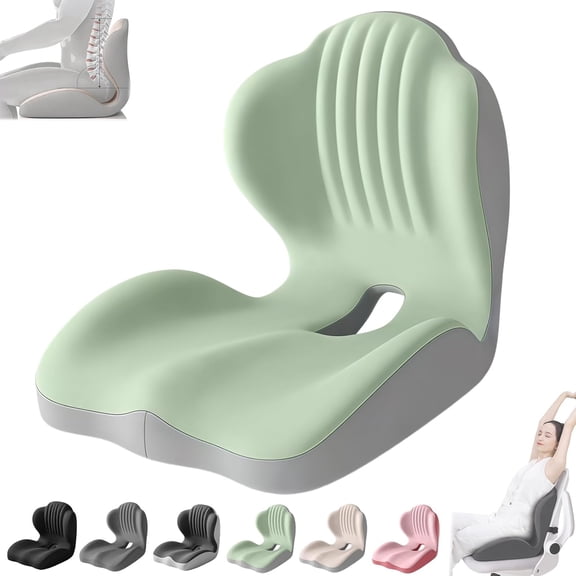 2026 Upgraded Ergonomic Memory Foam Seat Cushion, L-Shaped Office Chair Cushion & Car Seat Cushion for Long Sitting, Lower Back Support Pillow for Office, Home, Driving (Green-Gray)