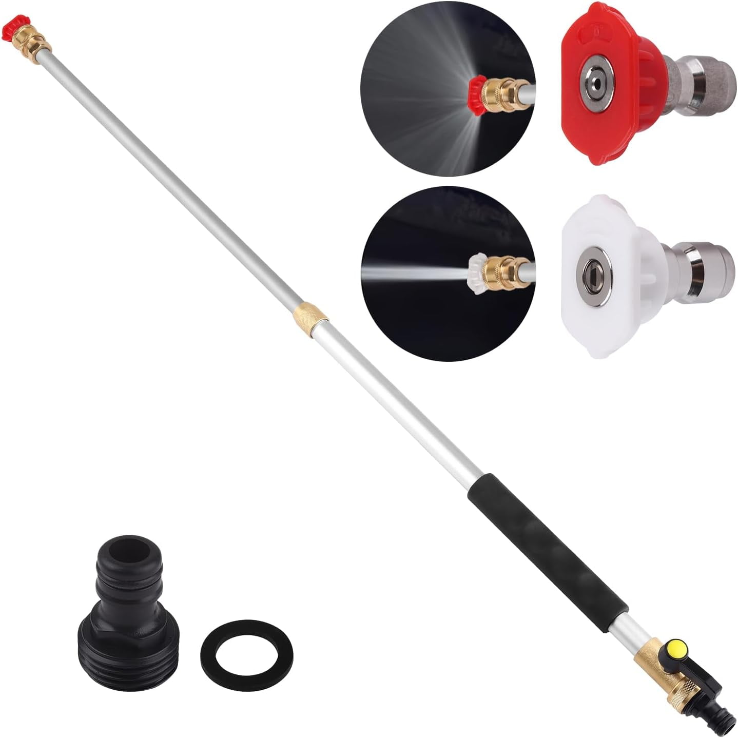 2026 Upgraded Extendable Jet Nozzle Power Washer - 2-in-1 High Pressure Washer Tool for Garden Hose, Adjustable Length 18“-32”, with Dual High-Pressure Nozzles and Hose Quick Connectors