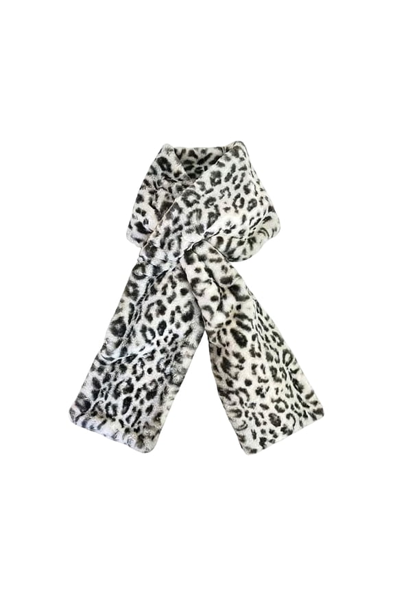 2026 Upgraded Faux Fur Scarf with Hidden Zipper Pocket for Women - Soft, Cozy & Warm Winter Scarf with Secure Concealed Storage for Cell Phone and Valuables, Leopard Print