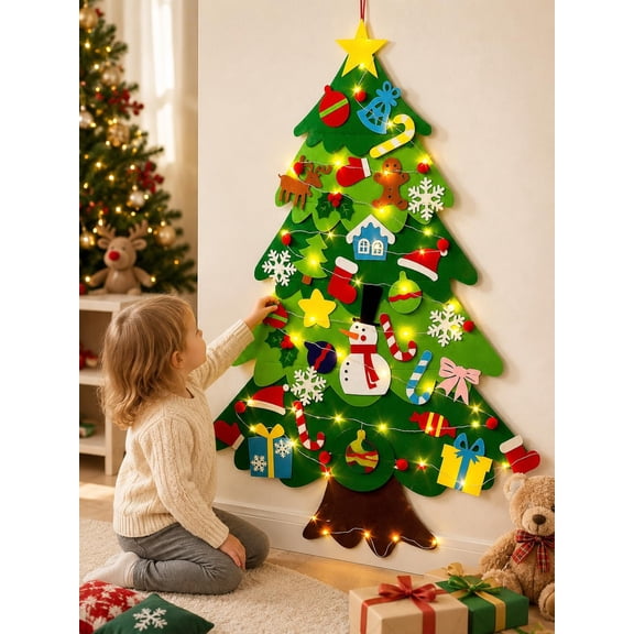 2026 Upgraded Montessori Felt Christmas Tree, DIY Wall Hanging Christmas Tree with 21 Ornaments