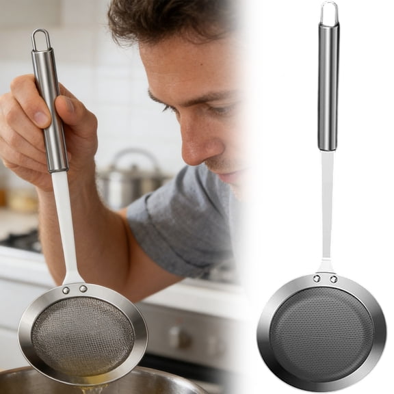 2026 Upgraded Fine Mesh Stainless Steel Colander with Handle, Premium Kitchen Food Strainer Sieve, Multi-Purpose Fine Mesh Filter for Oil, Juice, Pasta & Cooking, Durable Kitchen Gadget(S)