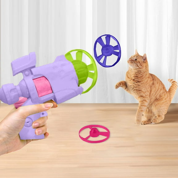 2026 Upgraded Flying Disc Cat Launcher Set, 5 Pcs Colorful Flying Propellers Interactive Cat Fetch Toys Set, Pet Track Flying Saucer Enrichment Toy for Kitten Chasing Training Hunting, Purple