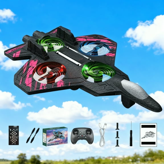 2026 Upgraded Foam RC Airplane - 360° Flips & LED Lights, 2.4GHz Remote Control Stunt Fighter Jet, Rechargeable Battery, Suitable for Adults Beginners Christmas Toy