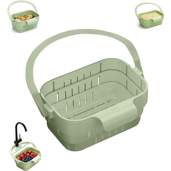 2026 Upgraded Foldable Kitchen Sink Strainer,Stretchable Hanging Sink Drain Basket,No-Drill Hanging Food Strainer,Multi-functional Faucet Storage Rack Draining for Fruits Vegetables