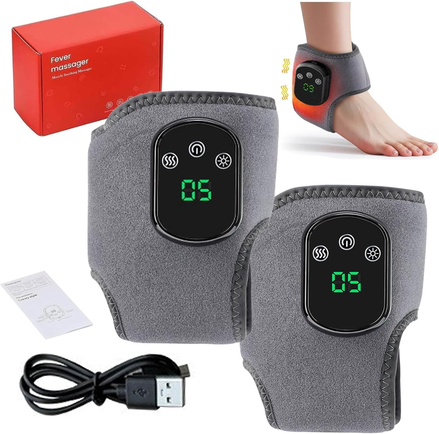 Heated Foot Massager for neuropathy,Foot Massager with Heat, 3 Speeds Vibration & 5 Temperatures, Wireless Portable for Home Office Travel (2Pcs)
