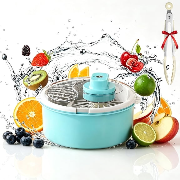 2026 Upgraded Fruit Cleaner Spinner, Fruit Washer Spinner Bowl, Electric Salad Spinner, Electric Fruit Washer with Non-Slip Base for Veggie, Grains, Rice, Meat, Seafood,Blue