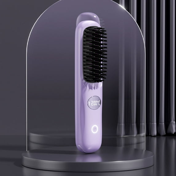 2026 Upgraded Hair Straightener Brush - Fast Heating Portable Styling Tool with LCD Display, 2000mAh Battery, 3 Adjustable Temperatures & US Plug, Perfect for Hair Styling, 1.6*1.8*7.9in, Purple