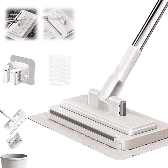 2026 Upgraded Hands Free Multi Purpose Flat Mop, Hands Free Flat Mop, Multifunctional Lazy Mops with One-Click Cloth Attachment with 2 Reusable Cloths, Ideal for Washbasin and Kitchen