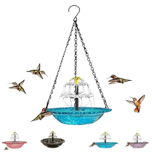 2026 Upgraded Hanging Bird Bath Solar Bird Bath, Solar Powered Water Fountain with 2-Tier Cascading Flow, Decorative Garden Bird Bath Fountains Solar Power (Blue)