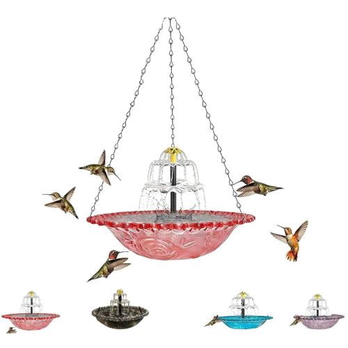 2026 Upgraded Hanging Bird Bath Solar Bird Bath, Solar Powered Water Fountain with 2-Tier Cascading Flow, Decorative Garden Bird Bath Fountains Solar Power (Pink)