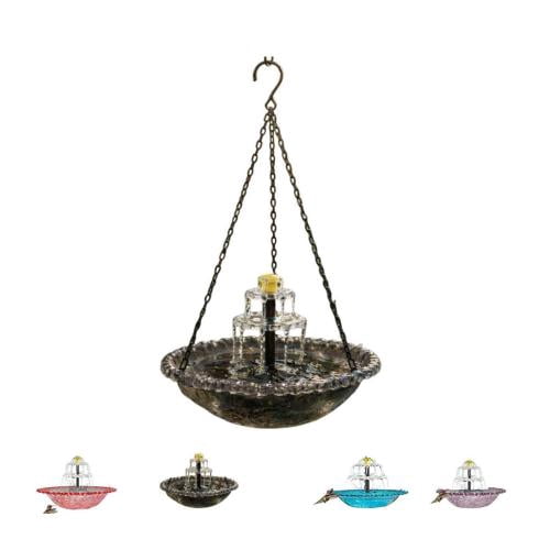 2026 Upgraded Hanging Bird Bath Solar Bird Bath, Solar Powered Water Fountain with 2-Tier Cascading Flow, Decorative Garden Bird Bath Fountains Solar Power (Gray)