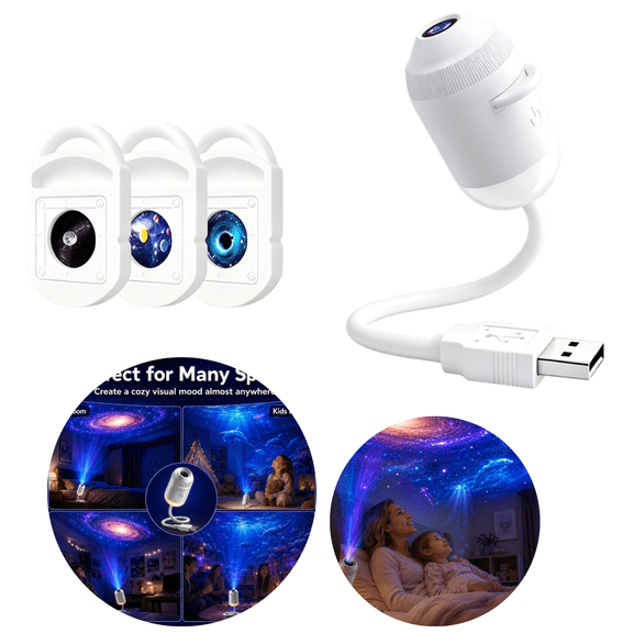 2026 Upgraded Hd Smart Dynamic 5D Holographic Night Light Projector with 24 Films, Plug and Play HD Star Projector, 2-in-1 Galaxy Star Projector, 360 Rotating, USB Powered,with 3 Films