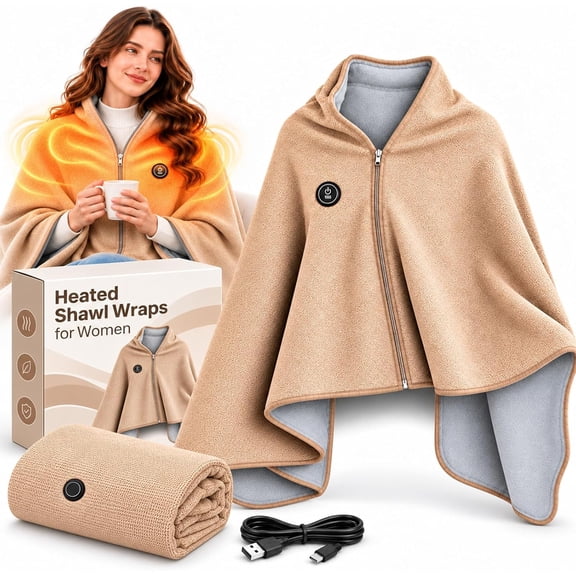 2026 Upgraded Heated Shawl Wraps for Women, USB Wearable Heated Blanket Shawl, 3 Heat Settings Fast Heating Shawl, Home Office Outdoor Use