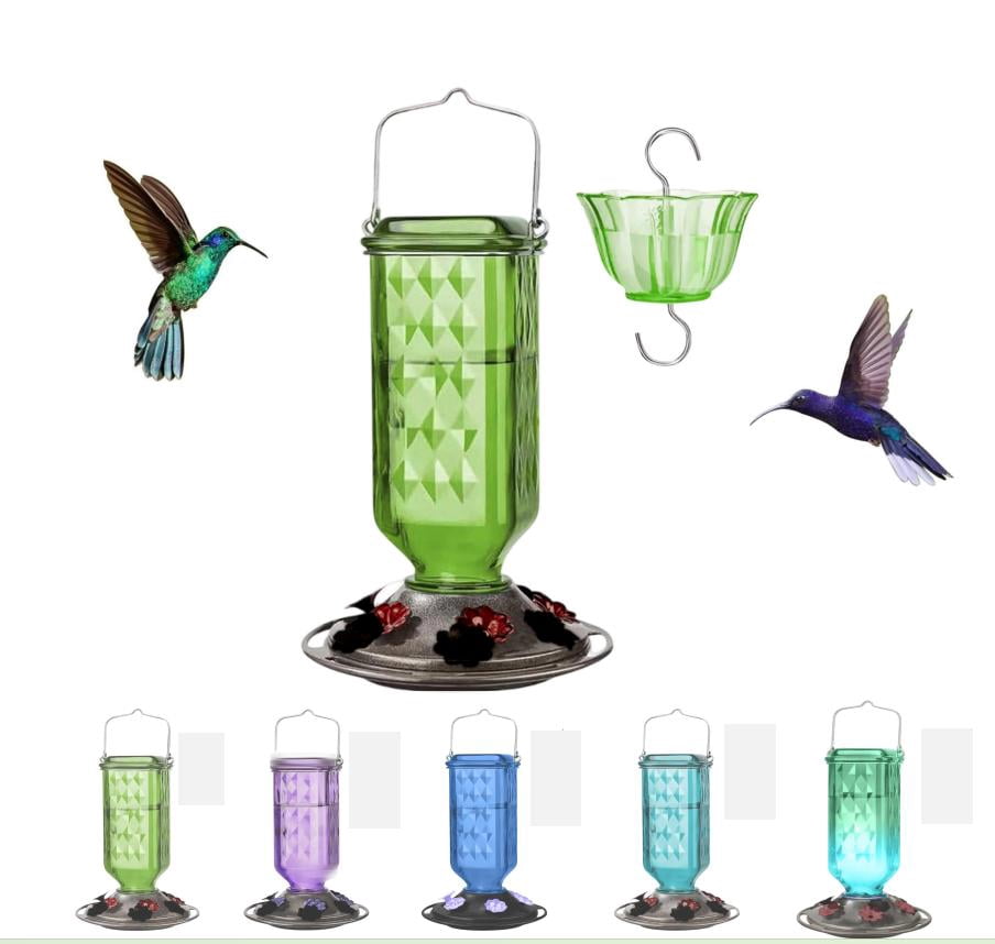 2026 Upgraded Hummingbird Feeders for Outdoors, 24oz Leak Proof Glass Hummingbird Feeder, Easy Clean Wide Mouth Bird Feeder with Ant Moat for Outside Hanging (Lime Green)
