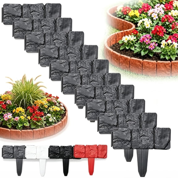 2026 Upgraded Imitation Stone Garden Fence - DIY Garden Edging Border, Flexible Interlocking Landscape Edging, No Dig Small Decorative Lawn Edging