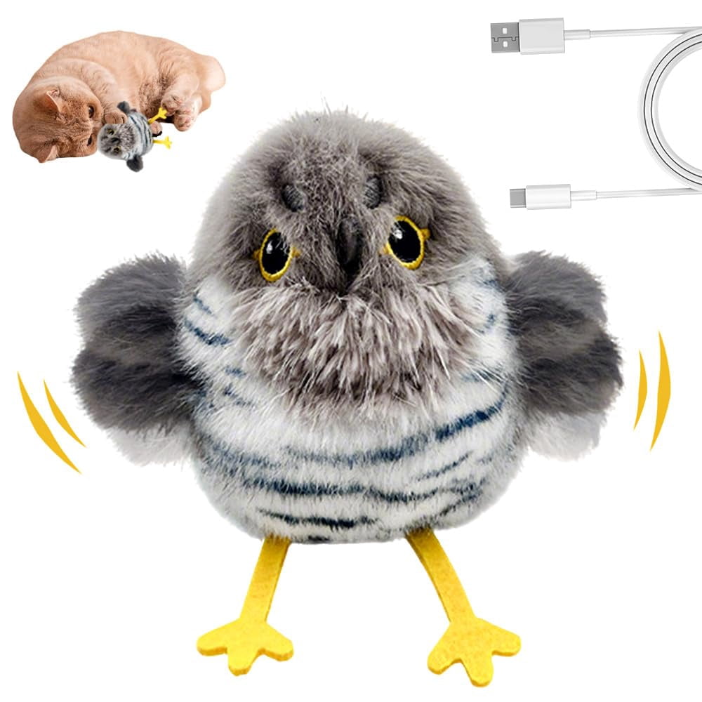 2026 Upgraded Interactive Flying Chirping Bird Toys, Flapping Bird Cat Toy,Rechargeable Cat Toy with Touch Activated for Indoor Cats（cuckoo）