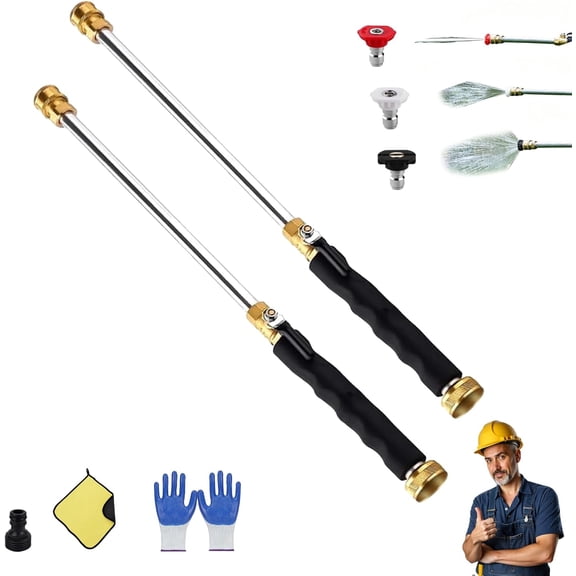 2026 Upgraded Jet Nozzle Power Washer for Garden Hose, 2-in-1 High Pressure Wand with 3 Interchangeable Nozzles & Quick Connectors, Hydro Blast Power Nozzle for Car Washing, Patio, Pet (Black*2)
