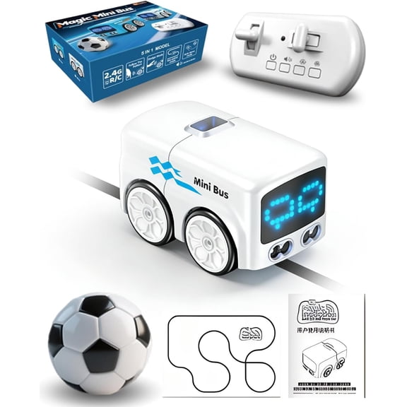 2026 Upgraded Magic Mini RC Bus – Dual Gesture & Remote Control, Auto-Avoidance + Line Tracking, LED Expression Desktop Sensor Vehicle