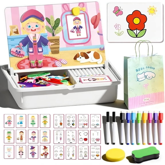 2026 Upgraded Magnetic Puzzle Learning Building Block Toys, Double Side Magnetic Dress Up Puzzle, Portable Magnetic Face Puzzle with Write Board, Enhances Creativity and Learning (Dinosaur World)