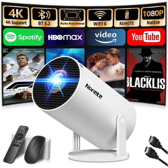 [2026 Upgraded] Mini Projector Support 4K 1080P FHD Auto Keystone 270 Rotatable with WiFi 6 and Bluetooth 5.2 Projector Portable Compatibile with HDMI/TV Stick/Memory Stick/Laptop,White