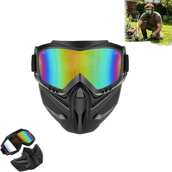 2026 Upgraded Mowing Goggle Mask, Detachable Full Face Anti-Fog Grass Cutting Goggles for Welding, Riding, Windproof Paintball Mask