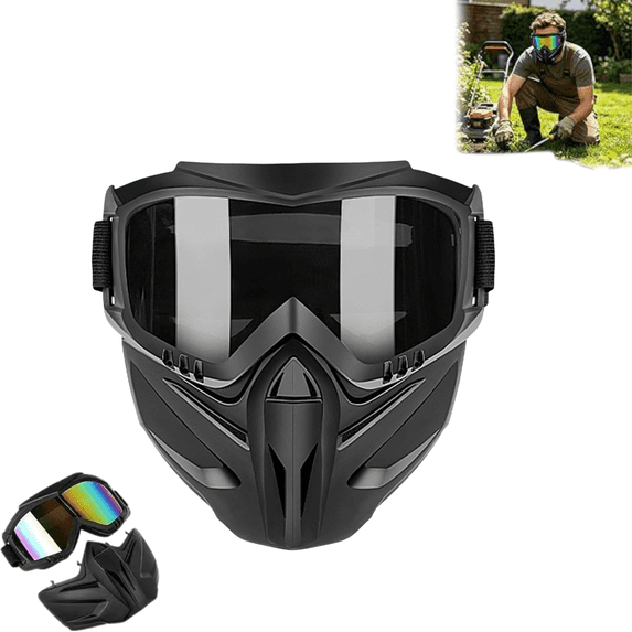 2026 Upgraded Mowing Goggle Mask, Detachable Full Face Anti-Fog Grass Cutting Goggles for Welding, Riding, Windproof Paintball Mask
