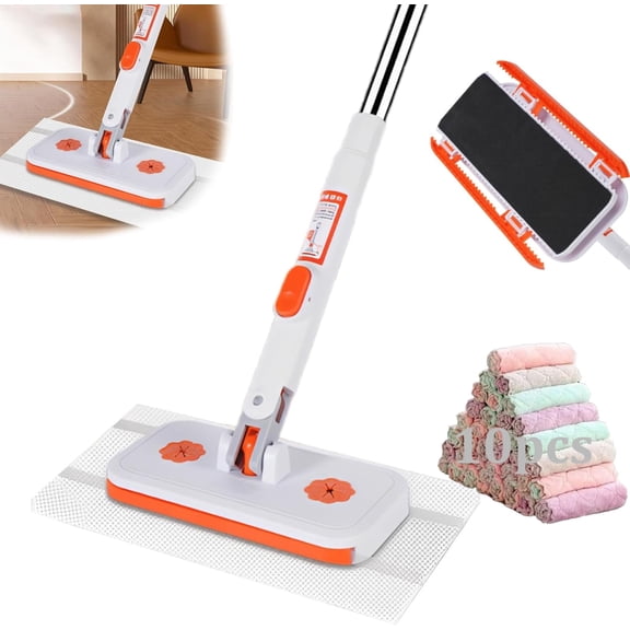 2026 Upgraded Multifunctional Lazy Mop with One-Click Cloth Attachment, Hands Free Multi Purpose Flat Mop, Snap Grip Mini Mops Cloth Changing for Kitchen Bathroom Wall Window Floor Cleaning