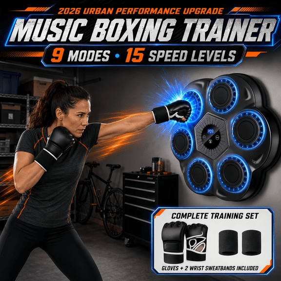 2026 Upgraded Music Boxing Machine, Wall-Mounted Wireless Boxing Trainer, 9 Modes, 15 Speed Levels, 6 LED Punching Targets, Digital Counter, Reaction & Agility Training