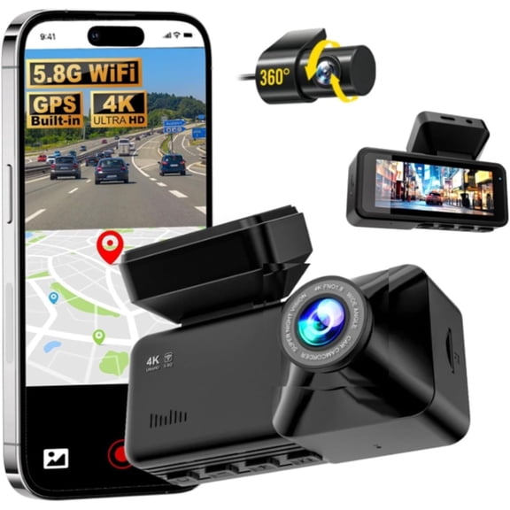2026 Upgraded OsmoDash Cam Pro 4K Wireless Car Dashcam Front & Rear, 5.8GHz WiFi GPS, 170° Wide Angle, 64GB Card Night Vision (WiFi+GPS+64GB)