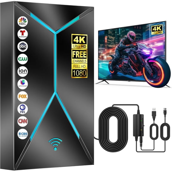 2026 Upgraded Outdoor  3500+ Miles Long Ran HDTV Antenna with Signal Booster & 26FT Coaxial Cable, Digital Reception for Local Channels 4K 8K 1080p, Works with Smart & Older TVs