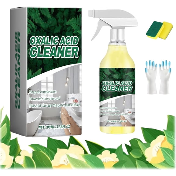 2026 Upgraded Oxalic Acid Cleaner Spray 100ml Powerful Stain & Rust Remover Multi-Surface Cleaning Spray for Bathroom, Bathtub & Porcelain