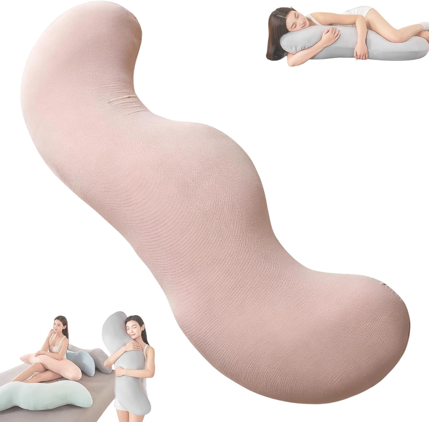 2026 Upgraded Pea Pod Body Pillow for Side Sleeper, Ergonomic Double Curve Design for Hip & Leg Support, Full Body Comfort Pillow for Back & Neck, Secure Fit Between Knees, Dual-Zone Design (Pink)