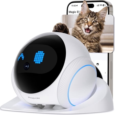 Pet Camera Robot, 2-Way Audio Cat/Dog Camera Movable, Night Vision, Battery-Operated, Auto-Recharging Smart Cam with App Control & Motion Detection