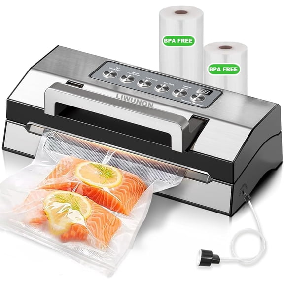 2026 Upgraded Precision Fast-Vacuum Sealer, Commercial Full Automatic Food Vacuum Sealer Machine, Double Heat Seal, Built-in Cutter&Bag Storage, Powerful Food Vacuum Saver, 2 Bag Rolls&hose