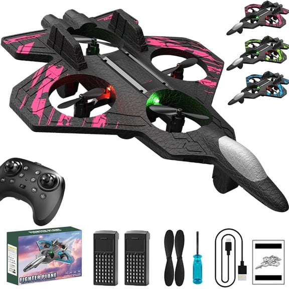 2026 Upgraded RC Jet-RC Stunt Fighter Jet Toy for Adult with 360° Flips & LED Lights,Remote Control Airplanes Foam Planes Drone with Battery & Fan Blade (Pink + 2 Battery)