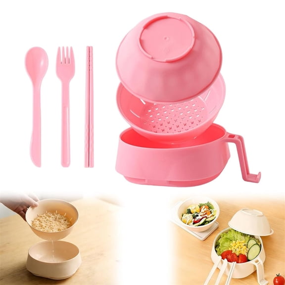 Microwave Ramen Cooker Bowl with Lid & Chopsticks - Instant Ramen Bow with Drainage, for College Dorm, Apartment & Office(Pink)
