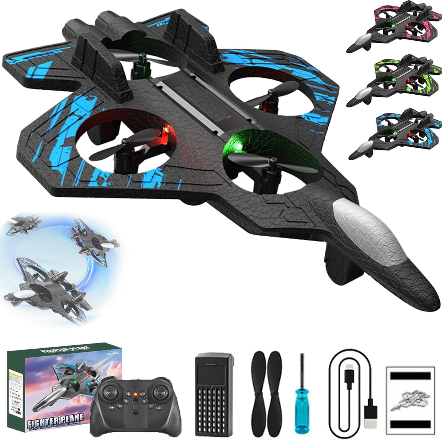 2026 Upgraded Rc Jet, Rc Stunt Fighter Jet with 360° Flips & LED Lights, Remote Control Foam Drone with LED Light, Battery & Fan Blade