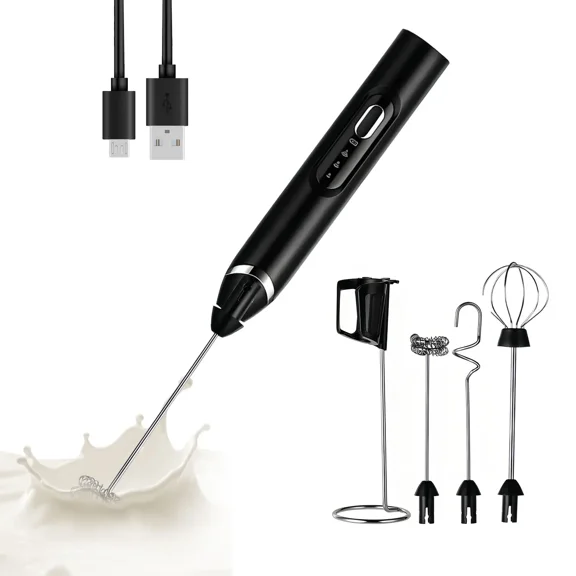 2026 Upgraded Rechargeable Milk Frother Handheld Electric Coffee Mixer with 3 Whisks, 3 Speed Settings & Storage Stand | Versatile Drink Mixer for Juices, Prebiotic Powders, Lattes, Cappuccinos