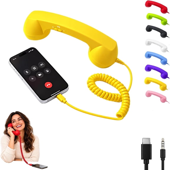 2026 Upgraded Retro Phone Handset for iPhone, Phone Receiver with Microphone, Suitable for Cell Mobile Video Conferences,Calls,Meetings