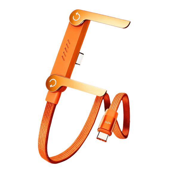 2026 Upgraded Sideways Phone Charger, 2-in-1 Invisible Holder Charger Cable, 240w Braided Fast Charging Cord with Built-in Phone Stand for Smartphones Tablets(Orange)