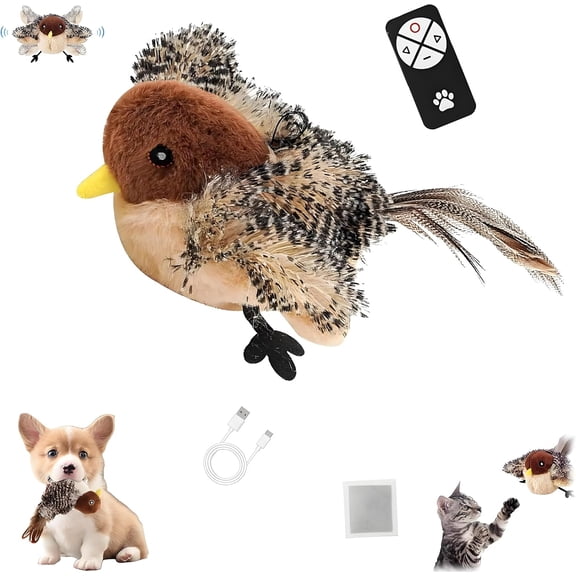 2026 Upgraded Simulated Chirping Bird, Flying Bird Cat Toy, Simulated Chirping Motion Activated Kitten Play Toy with Feather Tail for Cat Exercise, Toys with Catnip & Remote Control