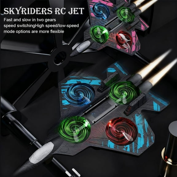 2026 Upgraded Skyriders RC Jet – Stunt Fighter with 360° Flips, LED Lights & Rechargeable Battery, Foam Airplane Drone for Adults Blue