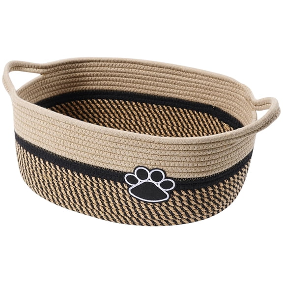 2026 Upgraded Small Dog Toy Basket, Soft Cotton Rope Dog Cat Toy Bin, Woven Storage Holder for Living Room, Cats Pet Gift Basket Empty, Decorative Wicker Storage Box with Handle (F)