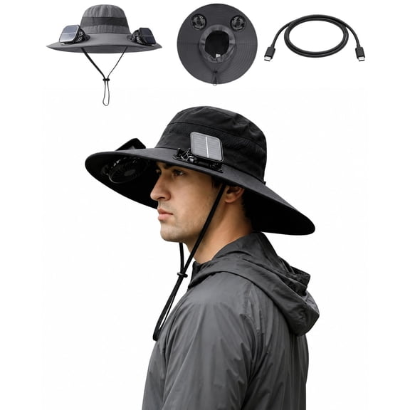2026 Upgraded Solar Cooling Sun Hat – Portable Fan Cap, Hats With Fans Cooling In Them, Outdoor Sun Protection Water-Repellent Mesh Cap with Fan